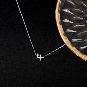 Elegant S925 sterling silver necklace with double sparkling four-pointed star pendants