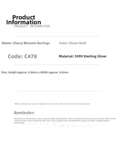 Specifications of S999 sterling silver cherry blossom studs in silver and gold colors