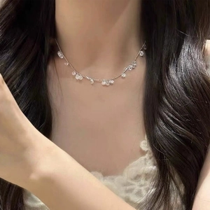 Collier Pendentif en Argent Sterling 925 Zirconia pour Femmes Minimaliste Rond Goutte d'Eau Géométrie Collier Bijoux