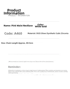 Detailed specification chart for S925 silver pink small waist necklace with CZ stones