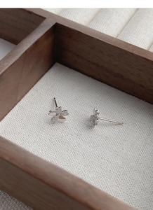 Macro shot of S925 sterling silver cherry blossom stud earrings with sparkling crystals