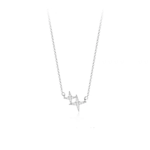 S925 sterling silver necklace for women featuring a minimalist double star pendant with diamonds