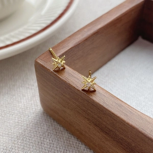 Elegant S999 sterling silver gold plated star stud earrings with zircon stones