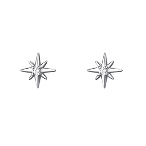 Elegant S999 silver eight-pointed star stud earrings with sparkling central zircon stone
