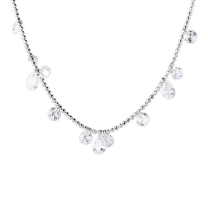 Collier en argent S925 élégant avec des pendentifs en zircone ronds et en forme de goutte