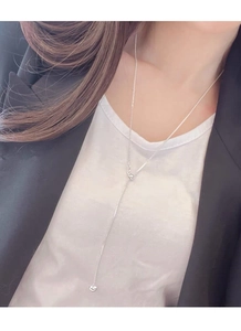 Minimalist S925 sterling silver Y-shaped long necklace with heart pendant on a model