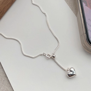 Minimalist 925 Sterling Silver Heart Pendant Necklace For Women Adjustable Sliding Bead Y-Necklace Polished Neck Jewelry