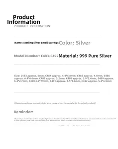 Detailed size specifications table for S999 sterling silver small heart stud earrings