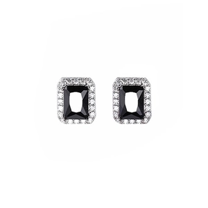 Boucles d'oreilles classiques en argent S925 avec zircons rectangulaires noirs