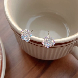 925 Sterling Silver Camellia Flower Stud Earrings Iridescent Resin Rose Design Elegant Jewelry For Women Accessory Gift