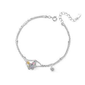 Bracelet double couche en argent sterling S925 avec papillon en cristaux colorés et zircon