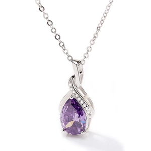 Elegant S925 sterling silver necklace with faceted purple teardrop stone pendant