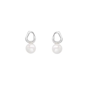 Minimalist S925 sterling silver stud earrings with irregular geometric rings and pearls