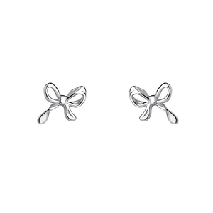 Polished S999 sterling silver bow knot stud earrings with a minimalist symmetrical design