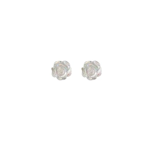 Minimalist S925 sterling silver camellia stud earrings with pearlescent petal design