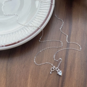 925 Sterling Silver Heart Key Pendant Necklace For Women Romantic Light Luxury Silver Chain With Heart Cut Zirconia Valentine Gift Jewelry