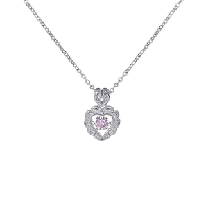 Elegant S925 silver necklace featuring a sparkling pink heart pendant with a halo design