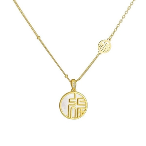 Collier en argent S925 avec pendentif Fu en nacre de style luxe doré pour femme