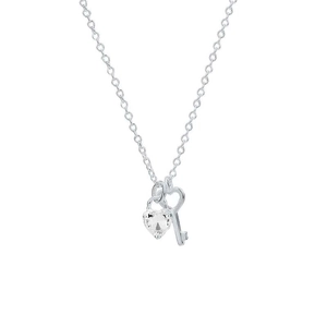 S925 Sterling Silver Heart Key Necklace with Sparkling Zirconia Pendant for Women