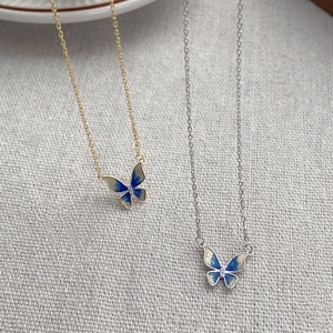 S925 Sterling Silver Butterfly Pendant Necklace For Women Blue Gradient Enamel Zirconia Inlaid Jewelry Gift