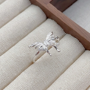 925 silver irregular 3D butterfly open ring featuring sparkling cubic zirconia stones