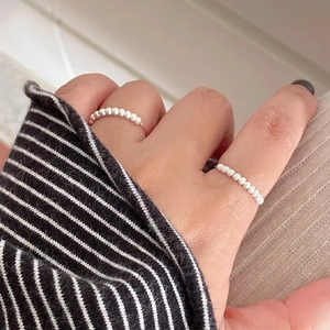Minimalist S925 sterling silver beaded ring set with frosted matte finish for women