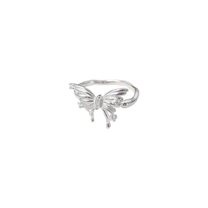 Irregular S925 sterling silver butterfly open ring with zircon stones for women