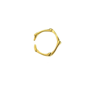 Minimalist S925 silver open ring with irregular golden bone texture and modern design