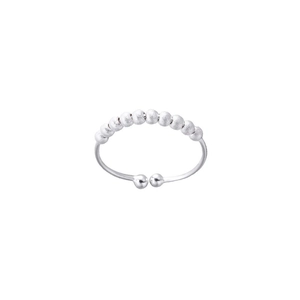 Minimalist S925 sterling silver open ring featuring frosted beads and matte finish