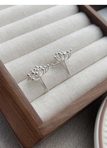 Macro detail of S925 sterling silver fireworks stud earrings in a wooden jewelry gift box