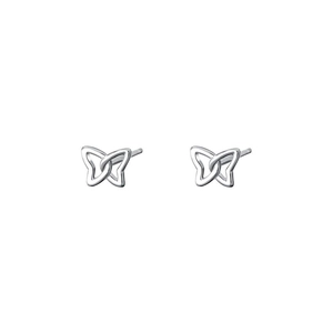 Minimalist S999 sterling silver butterfly stud earrings with hollow layered design