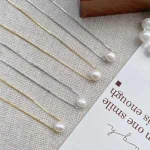 Freshwater Pearl Pendant Necklace With 925 Sterling Silver Adjustable Box Chain Elegant Minimalist Jewelry For Women Daily Wear Gift