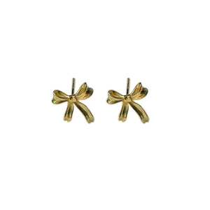 Boucles d'oreilles nœud papillon en argent sterling S999 avec finition dorée