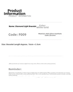 Specifications of S925 silver rhombus light bracelet with white gold finish and cubic zirconia