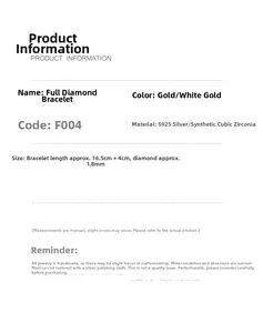 Specifications of S925 sterling silver full diamond bracelet in gold and white gold finishes