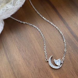 Collier Pendentif Étoile Lune Cœur en Argent Sterling 925 pour Femme Chaîne de Clavicule de Luxe avec Zirconia Incrusté