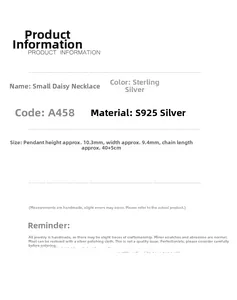 Detailed size specifications for S925 sterling silver small daisy flower necklace