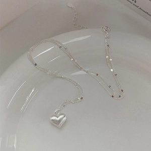 925 Sterling Silver Heart Pendant Necklace Brushed Matte Finish Clavicle Chain Minimalist Luxury Neckwear For Women Fashion Jewelry