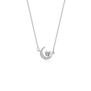 Collier S925 en argent sterling avec pendentif lune étoile et cœur en zircone brillant