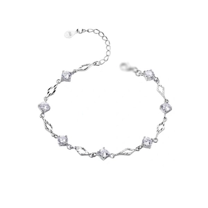 S925 sterling silver bracelet with geometric diamond shapes and clear cubic zirconia stones