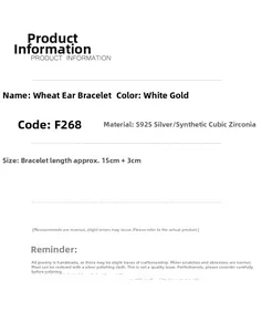 Detailed specifications for S925 sterling silver wheat bracelet with zirconia details