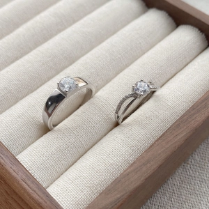 S925 Sterling Silver Classic Four-Claw Solitaire Couple Rings For Men Women White Gold Plated Zirconia Adjustable Finger Rings Valentine Gift