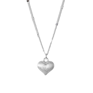Minimalist S925 sterling silver brushed heart pendant necklace with frosted finish style