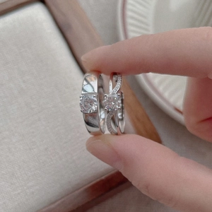 S925 sterling silver classic four-prong couple rings with cubic zirconia stones