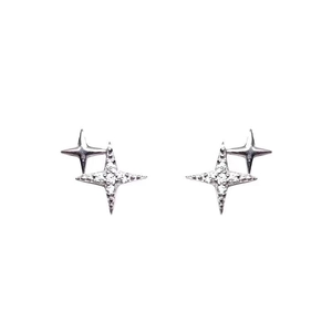 S999 Sterling Silver North Star stud earrings featuring sparkling cubic zirconia stones
