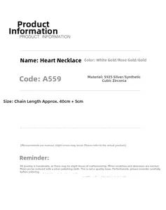 Détails des tailles et matériaux pour collier cœur en argent S925 avec zircone