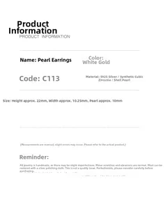 Spécifications détaillées de taille pour boucles d'oreilles en argent S925 et perle