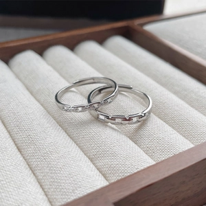 925 Sterling Silver Interlocking Chain Link Adjustable Open Ring For Men Women Minimalist Design Zircon Inlaid Jewelry Valentine Gift