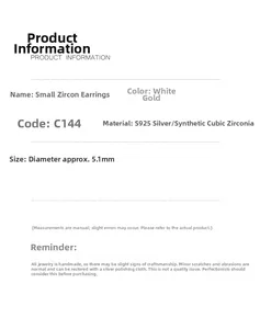 Detailed product specifications for S925 sterling silver small cubic zirconia stud earrings