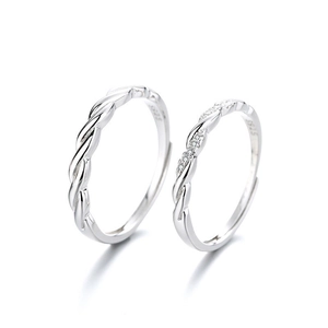 S925 sterling silver Mobius rings for couples featuring twisted texture and white zircon